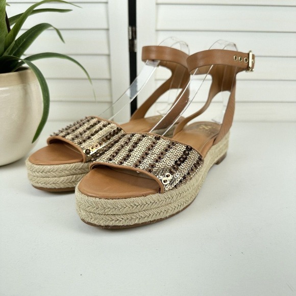 Vince Camuto Kathalia Flatform Sandal Gold Copper Sequin Espadrille Shoe Size 10 - Picture 1 of 9